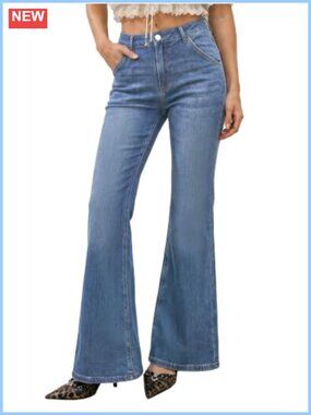High Waisted Flare Jeans 4-Way Stretch Bell Bottom Denim Jegging
